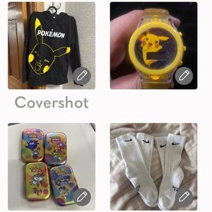 NEW Pikachu Pokémon Hoodie💛sz10+2🧦NEW NIKE+⌚️+4🎴tins w card+coin🪙Pokémon
